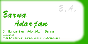 barna adorjan business card